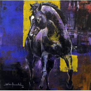 Shan Amrohvi, 12 x 12 inch, Acrylic On Canvas, Horse Painting, AC-SA-148